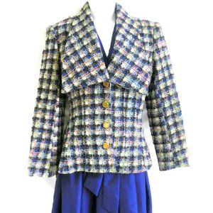 Metallic Vintage Blazer Tweed Lurex Plaid Lined Goldtone Button Front